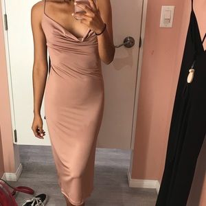 Pink Cowl Neck Bodycon Midi Dress